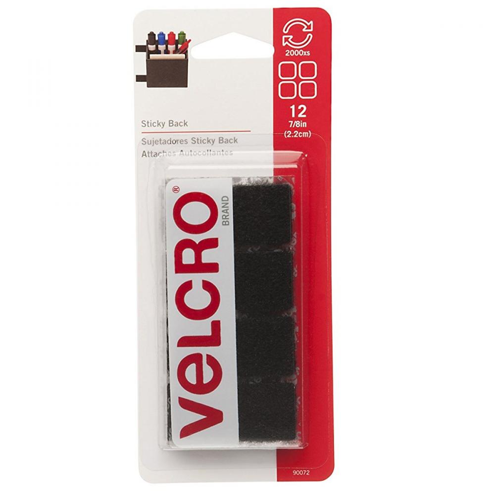 Velcro® Sticky Back Squares 7/8in Black 12PC