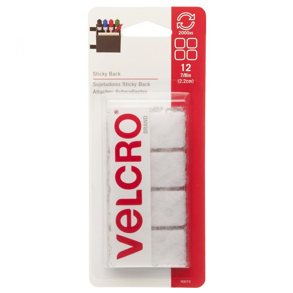 Velcro® Sticky Back Squares 7/8in White 12PC