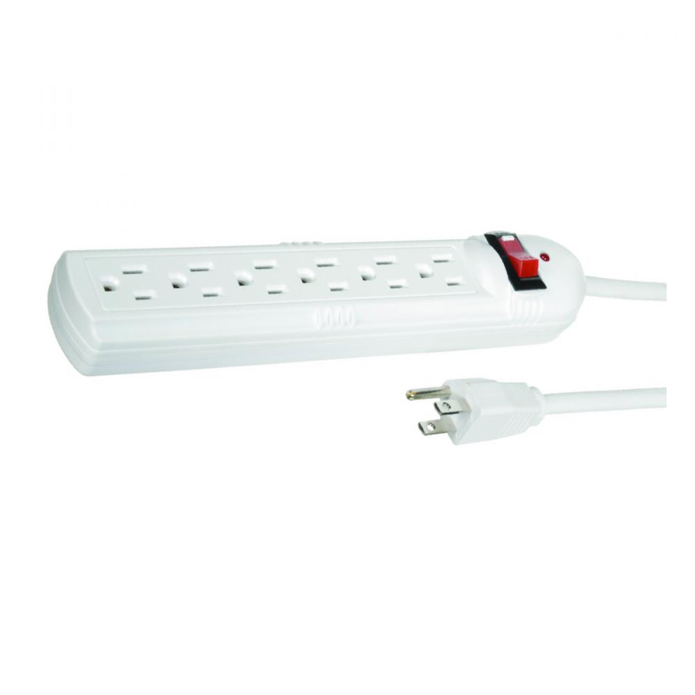 Power Bar Surge Protectior 6Outlet 2-1/2ft White