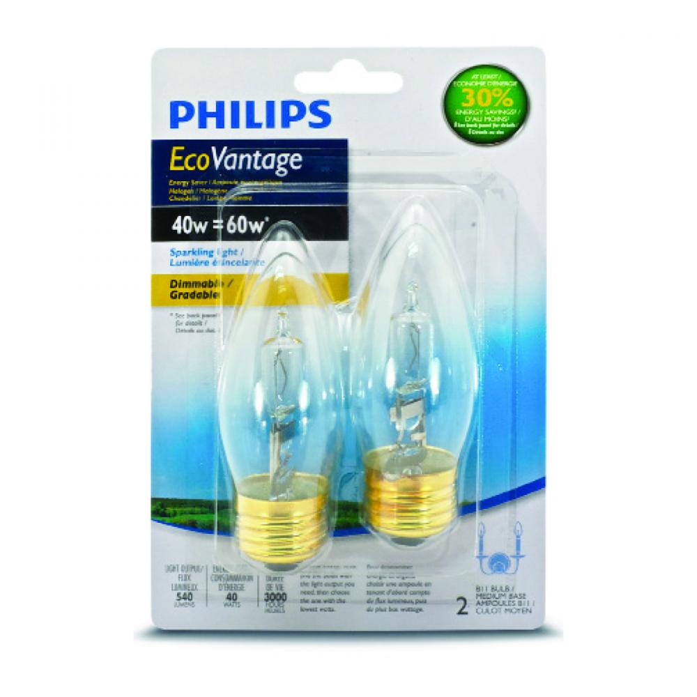 Bulb B10 25W=40W Ecovantage Medium Base 2Pk