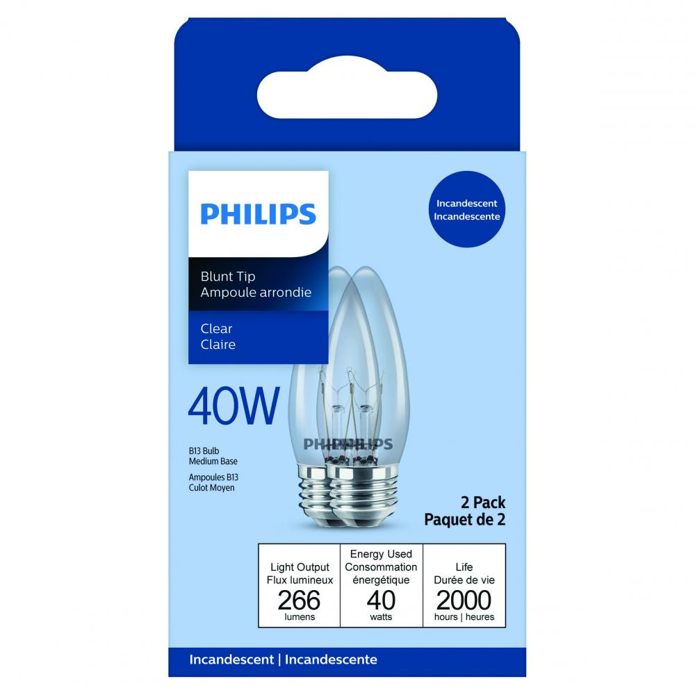 Bulb B13 Incandescent  Deco Chandelier 40W Clear 2Pk