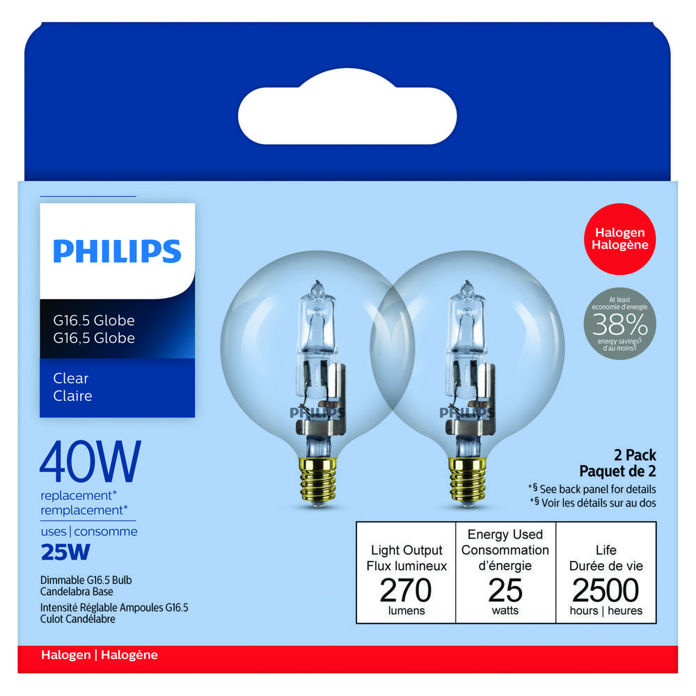 Bulb G16-1/2 Halogen Energy Saver Dimmable 25W 2Pk