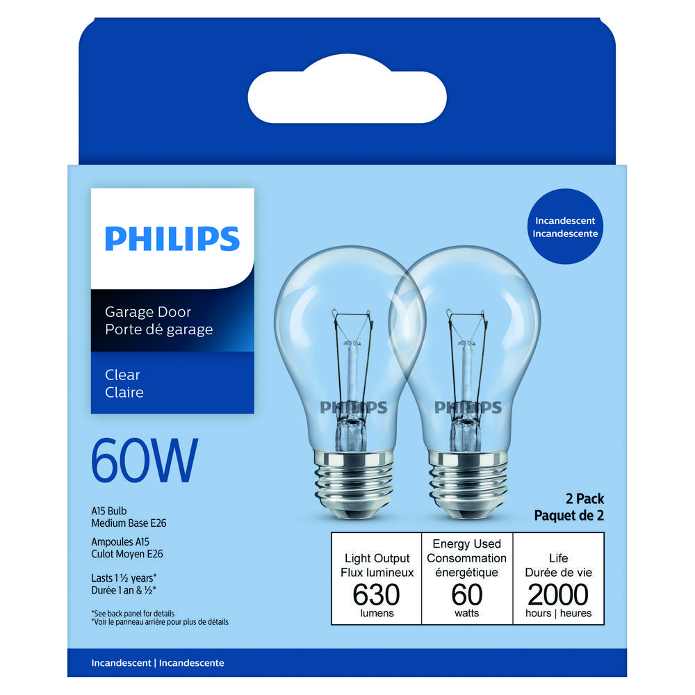 Bulb A15 Incandescent Fan/Garage 60W Med Base Clear 2Pk