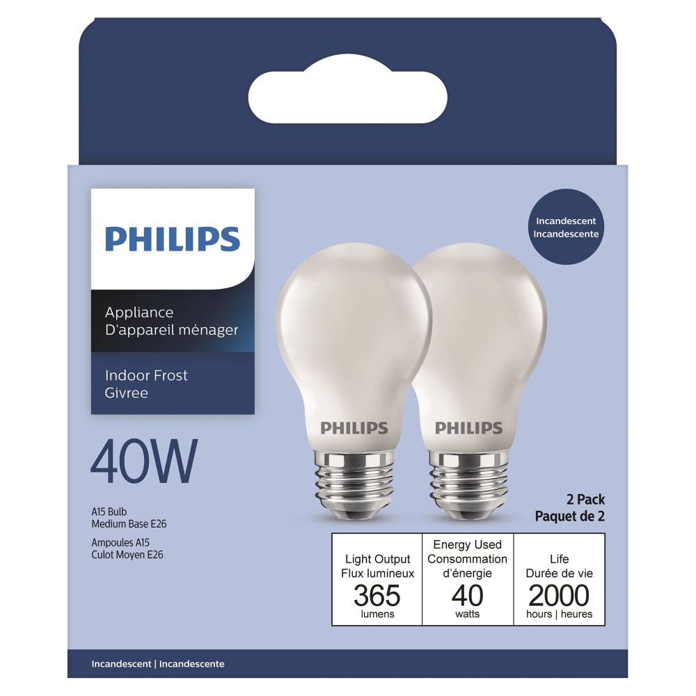 Bulb A15 Incandescent Fridge/Oven/Appliance 40W Med Base Frosted 2Pk