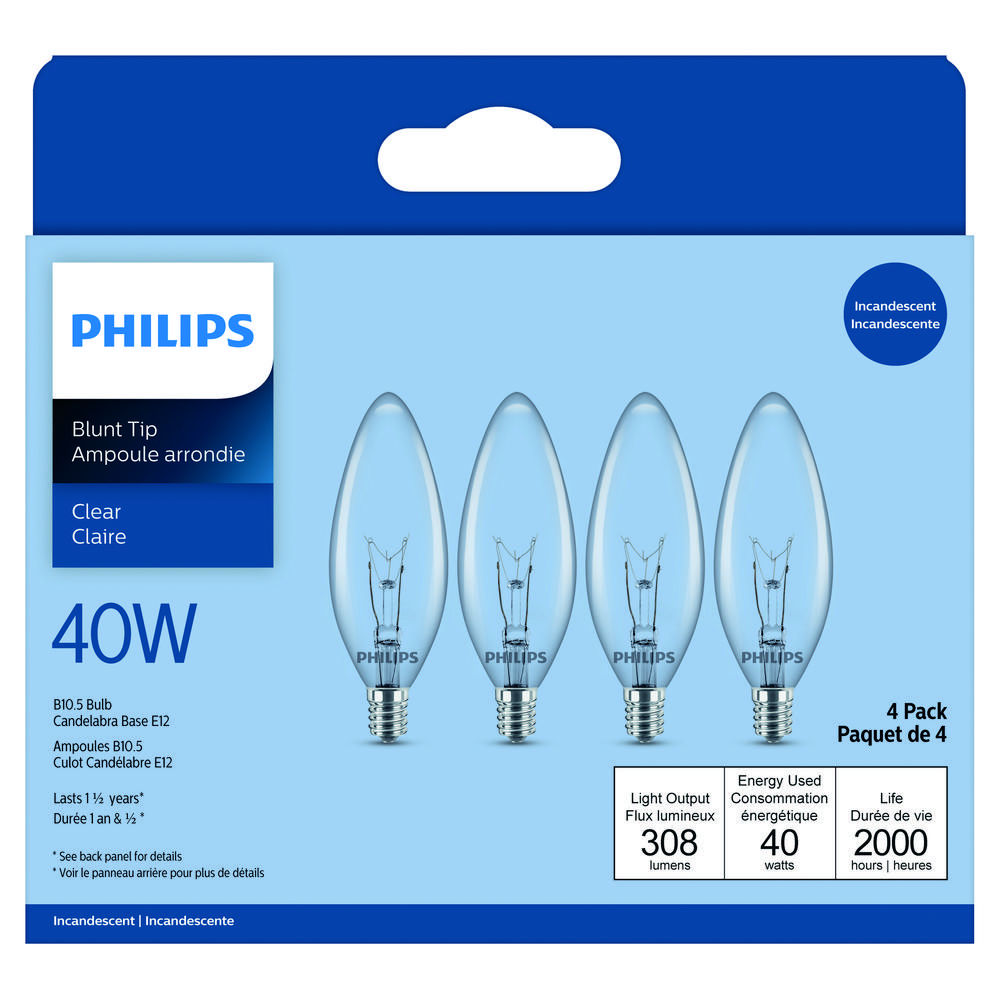 Bulb BA9 Incandescent Deco Chandelier 40W Small Base Clear 4Pk