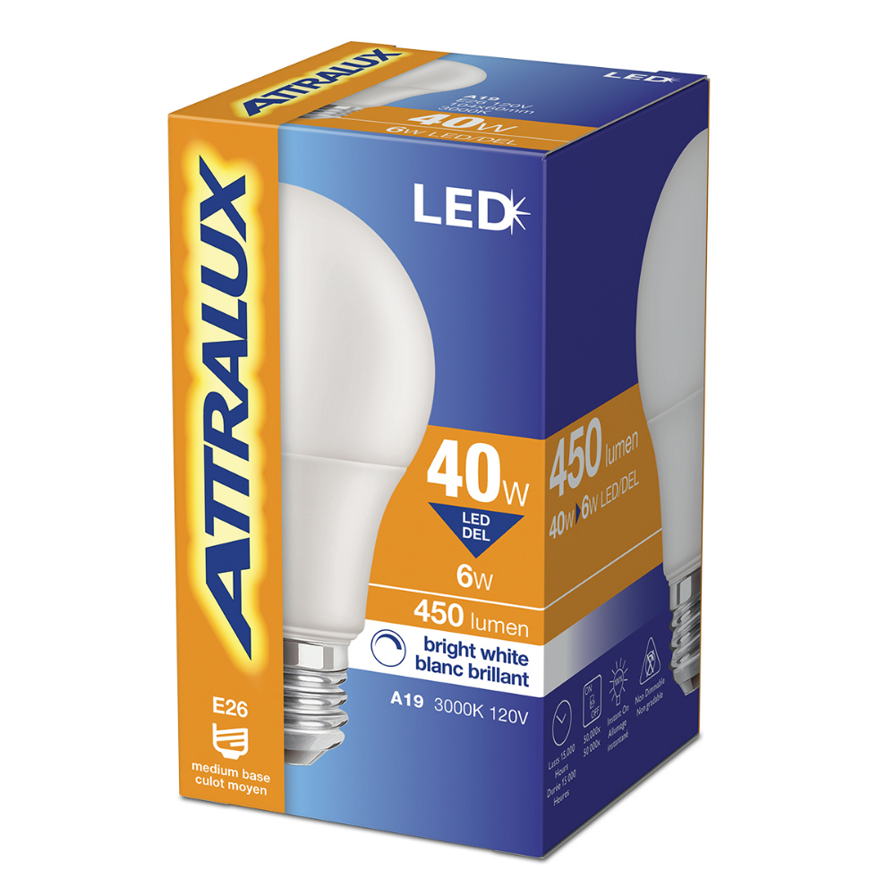 Attralux Bulb A19 LED Non-Dimmable 6W Bright White