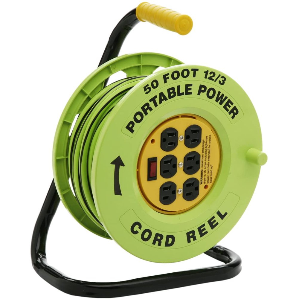 Portable Power Extension Cord Reel 6-Outlet 50ft 12/3 Cord