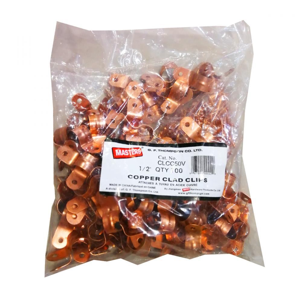 100pk Copper Clad Tube Clips w/Nails 1/2in