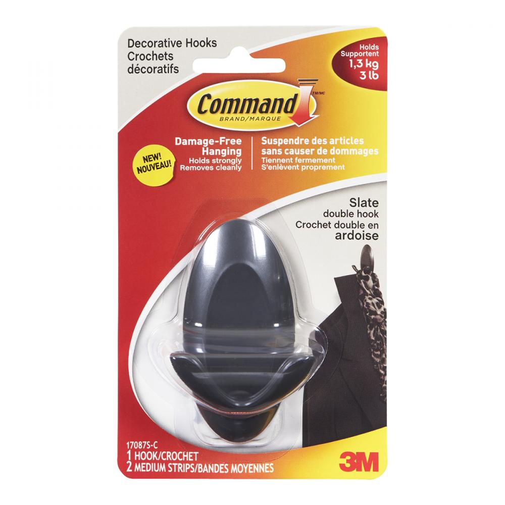 Command™ Double Hook Medium Slate