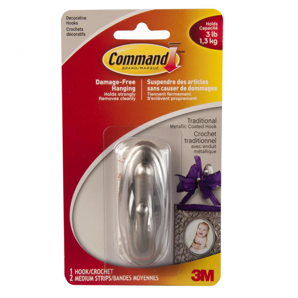 Command™ Hook Medium Brushed Nickel 3Lb