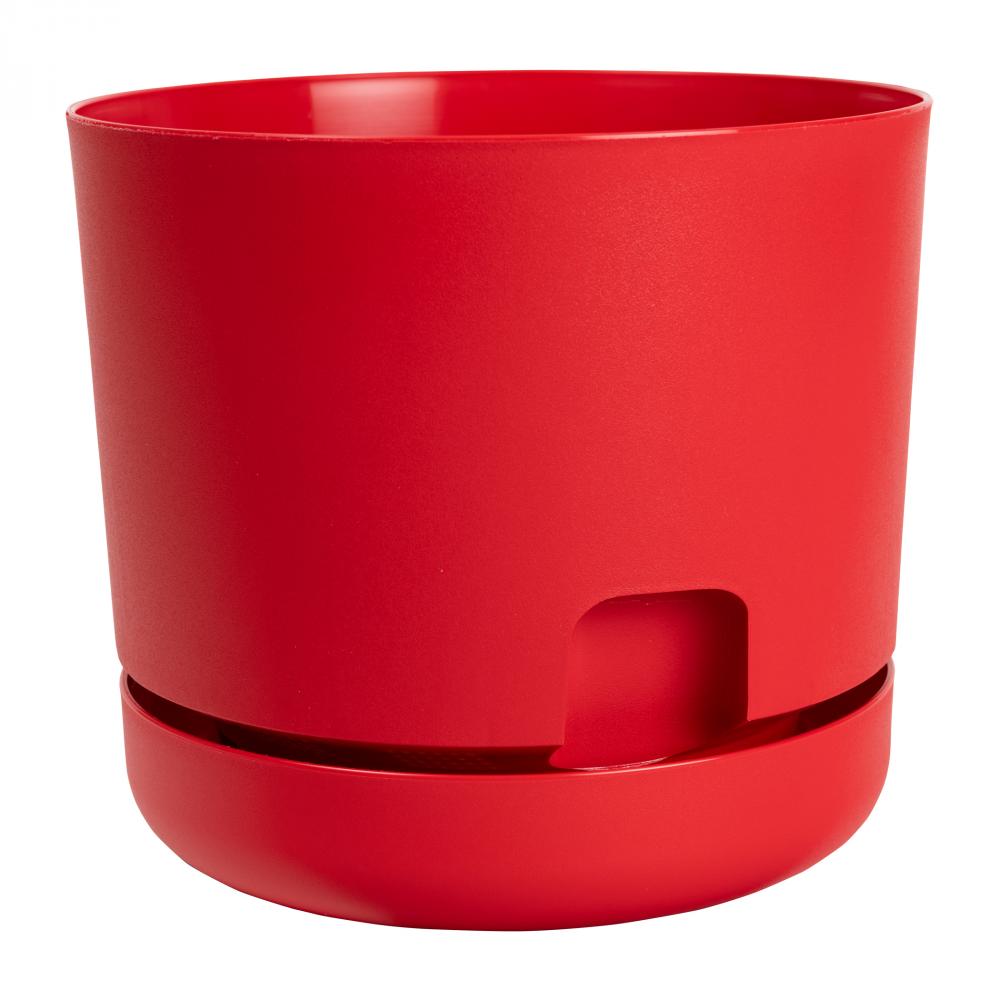 Oasis Self-Watering Planter with Saucer 8in Plastic Red