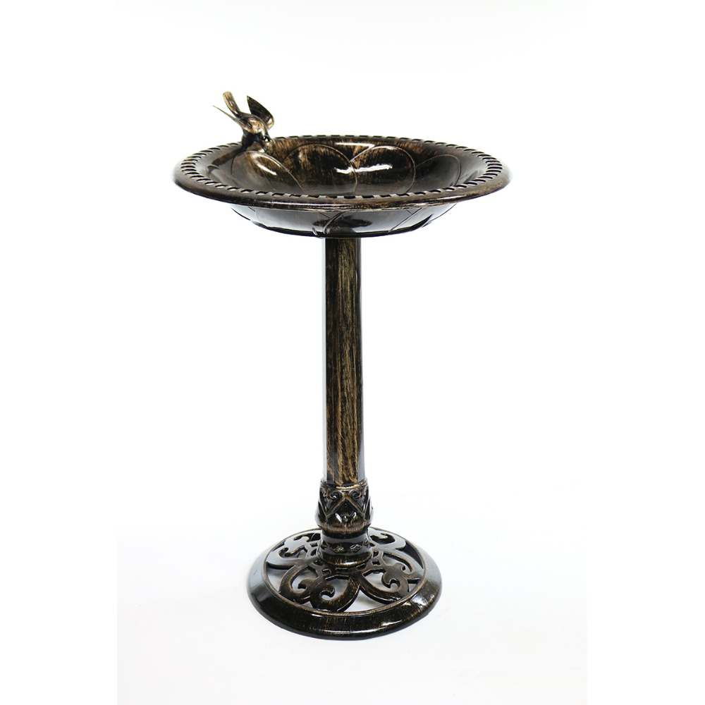 Plastic Bird Bath with Bird Decoration 26&#34; Bronze