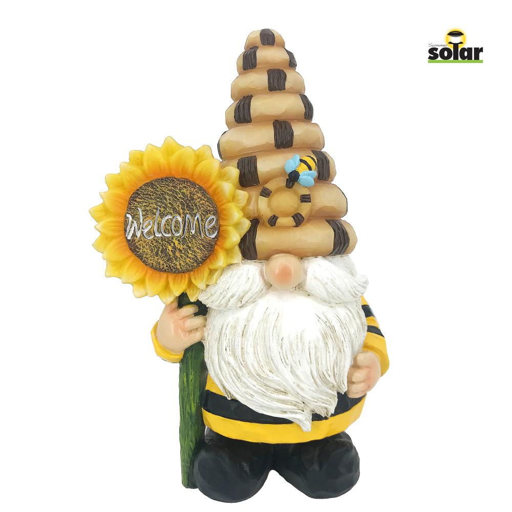 Garden Gnome with Sunflower Polyresin with Solar Light 11in