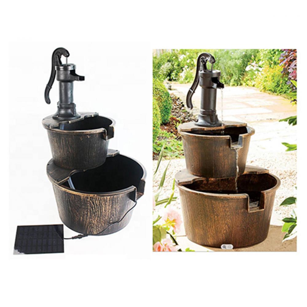 Outdoor Barrel Water Fountain 2-Tier Plastic 16.4 x 27.6in