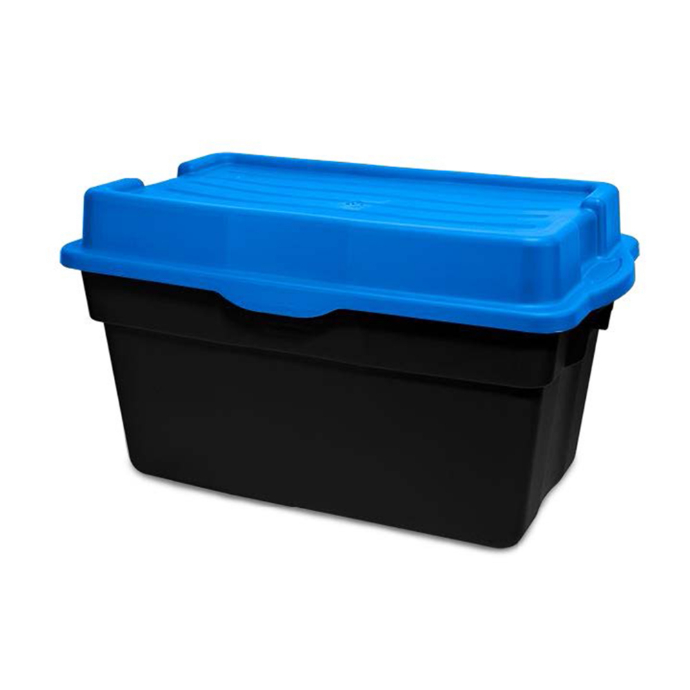 Stackable Storage Tote With Hinged Lid 132L Blue/Black