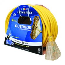 Toolway 140050 - Extension Cord Outdoor SJTW 12/3 Lighted 3-Tap Yellow 30ft