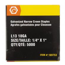 Toolway 169753 - Staples L13 1in x ¼in Crown 18ga 5000/Box