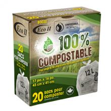 Toolway 87080020 - Compostable Kitchen Garbage Bags 17x16in Frost 20PC