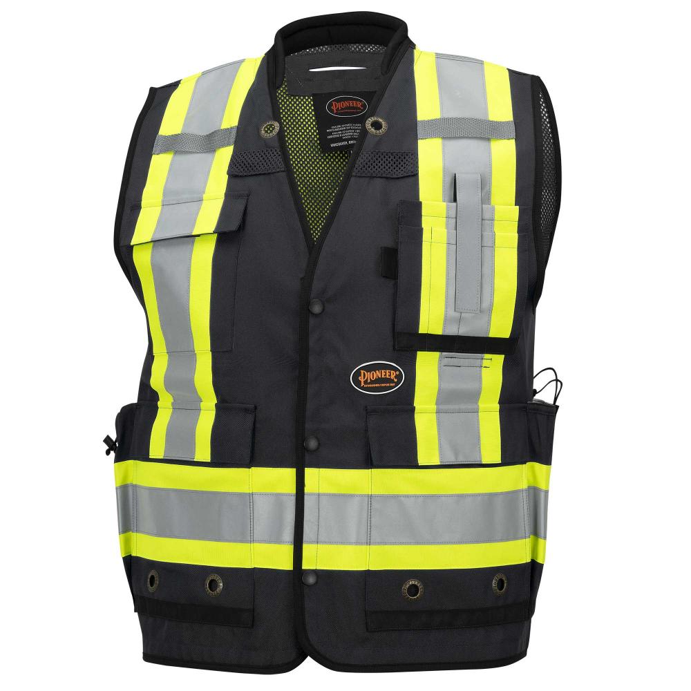 Hi-Vis Surveyor Vest - Anti-Microbial - Mesh Back - Black - 2XL