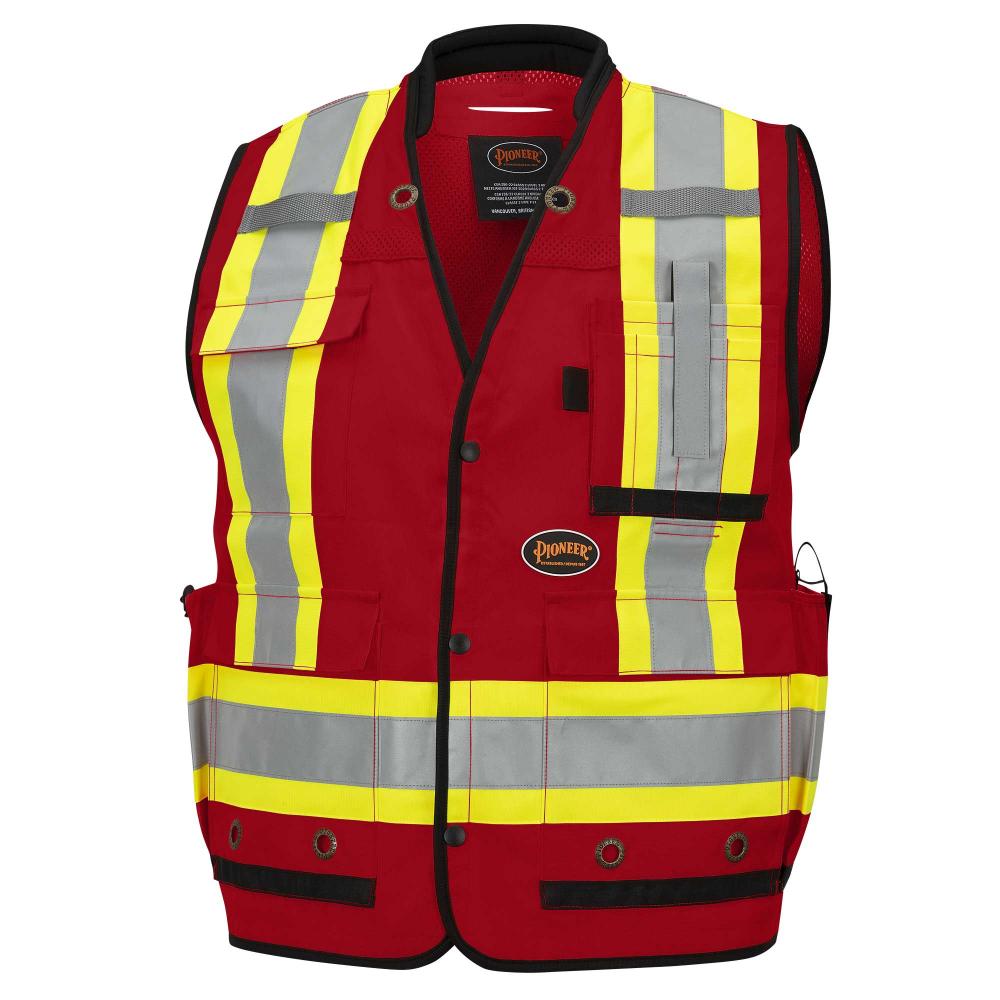 Hi-Vis Surveyor Vest - Anti-Microbial - Mesh Back - Red - 2XL